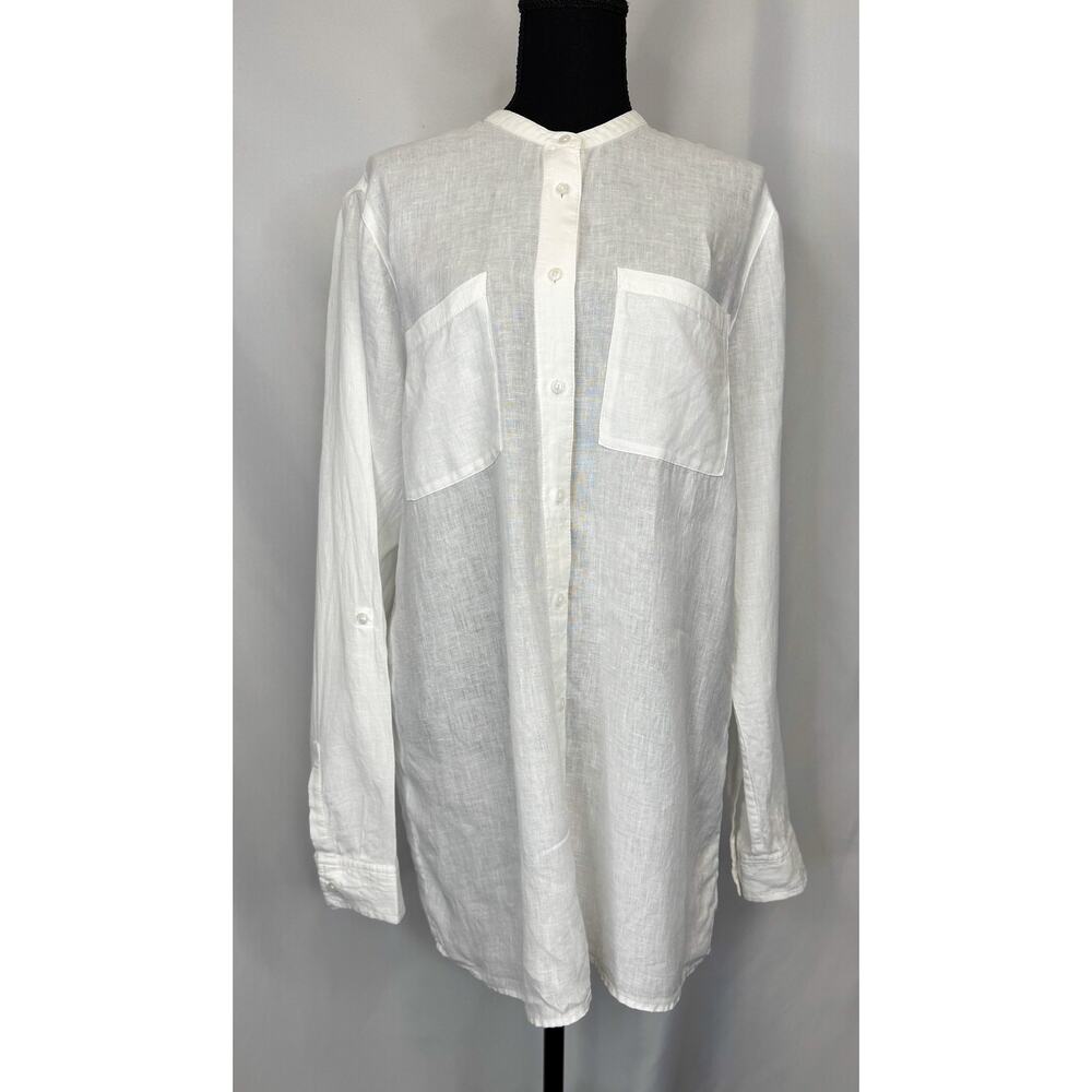 Lands End Womens Linen Top Size L/T Casual Layering Career Vacation Cruise Flowy